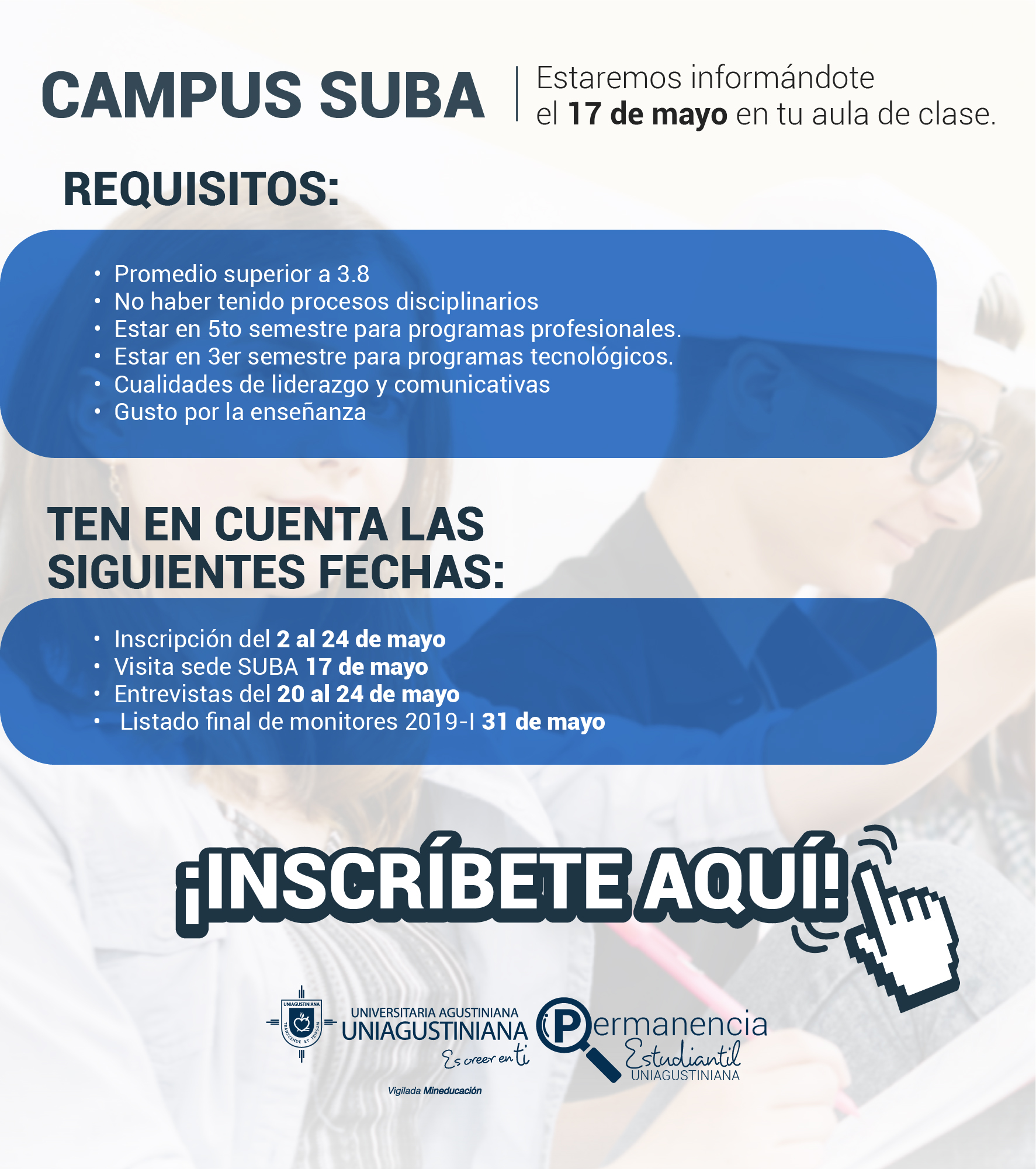 Convocatoria Monitores Académicos  Universidad Agustiniana