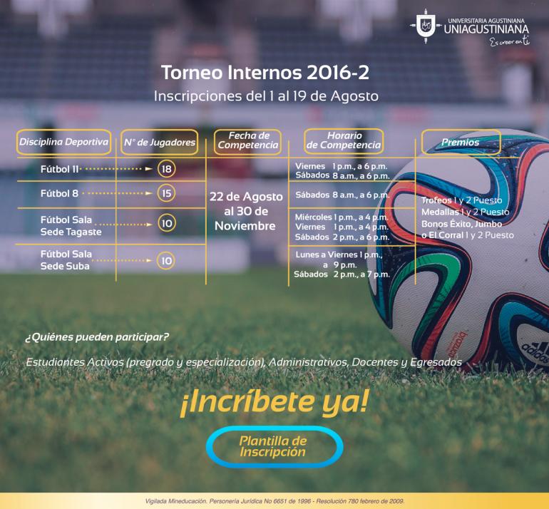 Torneos Internos 2016-2. Inscríbete ahora