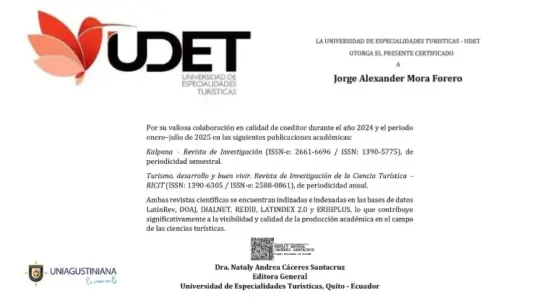 Reconocimiento internacional a profesor del programa de Hotelería Turismo