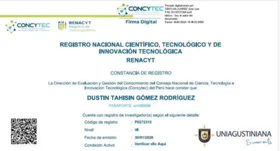 Uniagustiniana obtiene reconocimiento en el Sistema Nacional de Ciencia del Perú